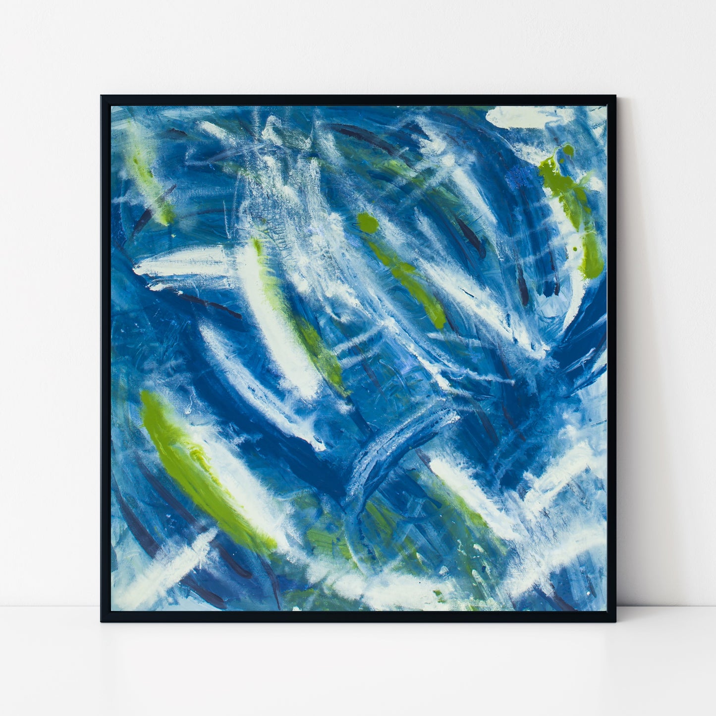 Collapsed Grasp - Square Abstract Art - Blue And Green
