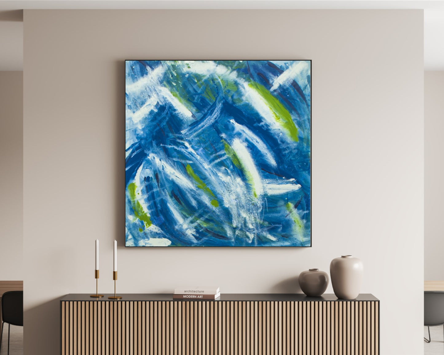 Collapsed Grasp - Square Abstract Art - Blue And Green