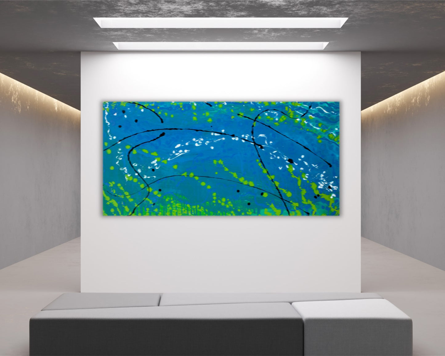 Liquified Blues - Original Abstract Painting in Austin Texas 24" x 48"