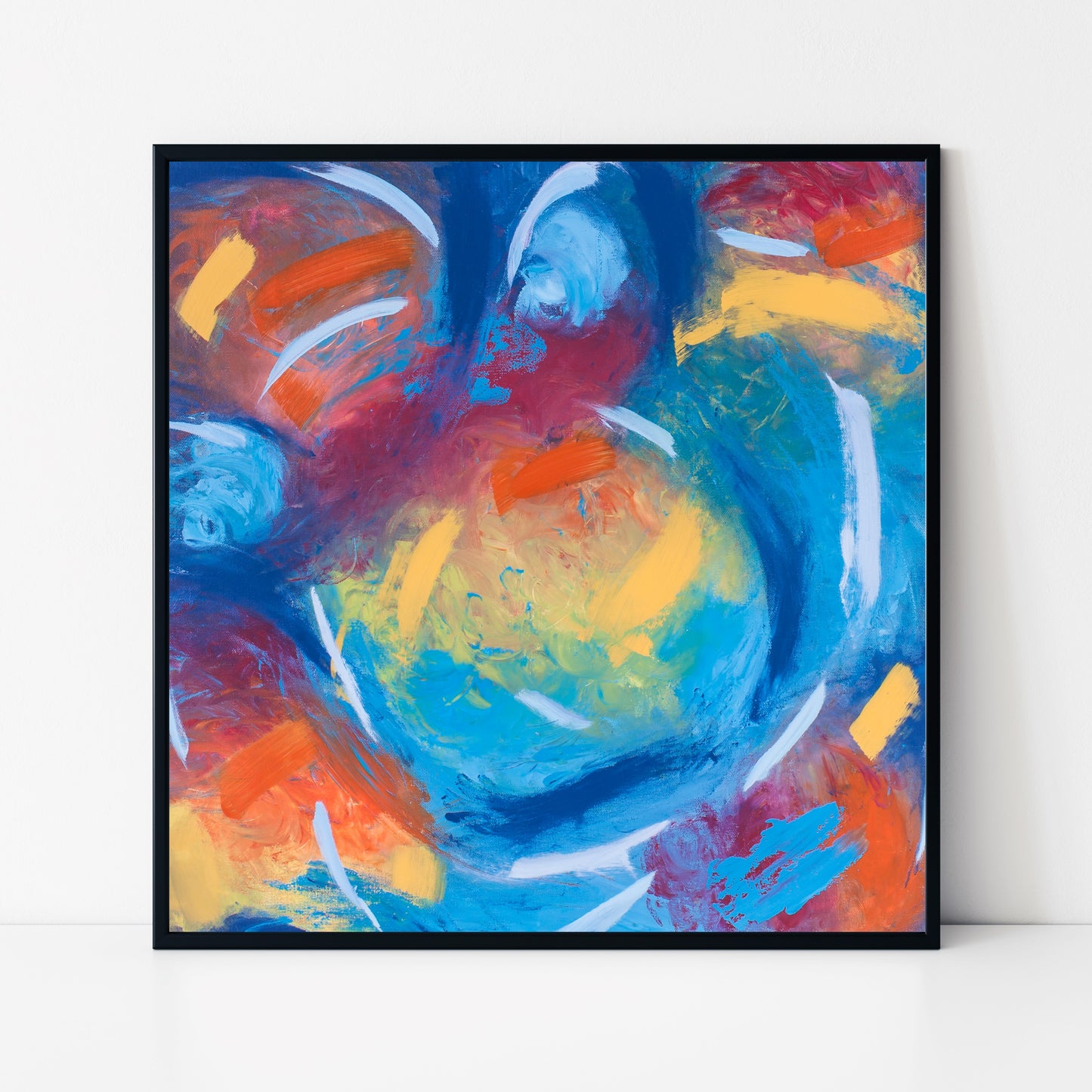 Peculiar Populace - Square Abstract Art Print - Blue And Orange