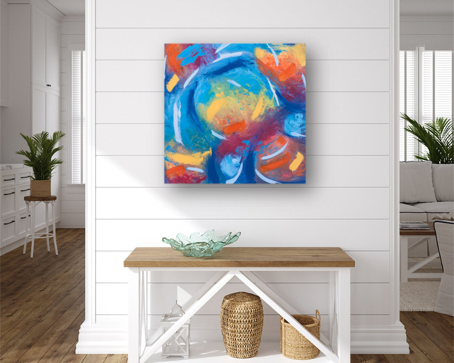 Peculiar Populace - Square Abstract Art Print - Blue And Orange
