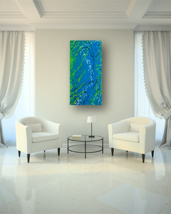 Liquified Blues - Original Abstract Painting in Austin Texas 24" x 48"